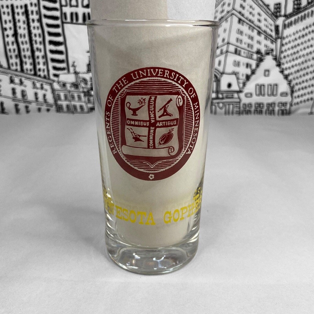Vintage 1960s Minnesota University Gophers Drinking Glass Seal Tumbler 12 OZ